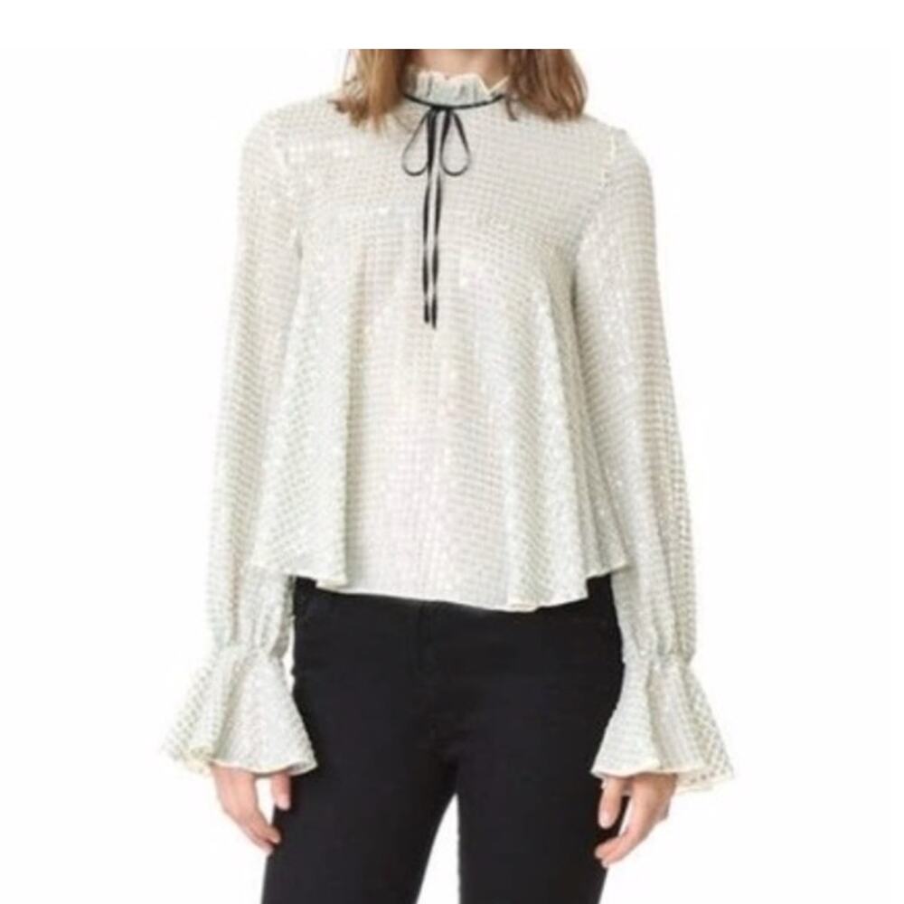 Saloni Tyler Green Sequin Long Sleeve Blouse  Size 12 NWT